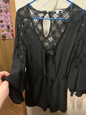 She + Sky Black Lace Yoke Romper